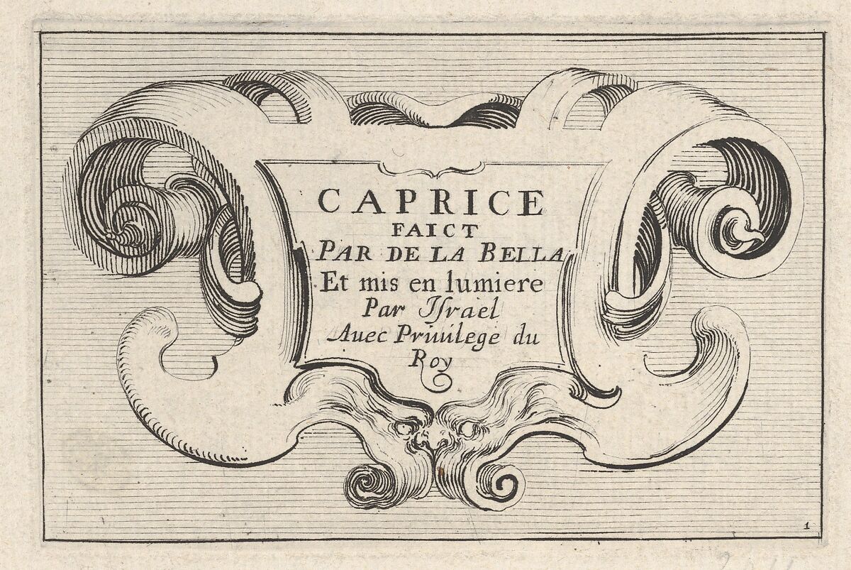 Plate 1: A cartouche with series title, from 'Caprice faict par de la Bella', Stefano della Bella (Italian, Florence 1610–1664 Florence), Etching; second state of two 