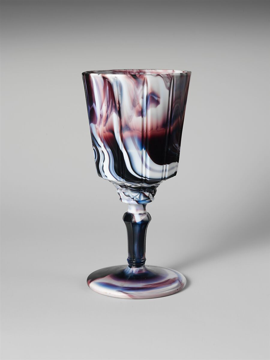 Goblet, Challinor, Taylor and Company (1866–1891), Pressed purple marble glass, American 