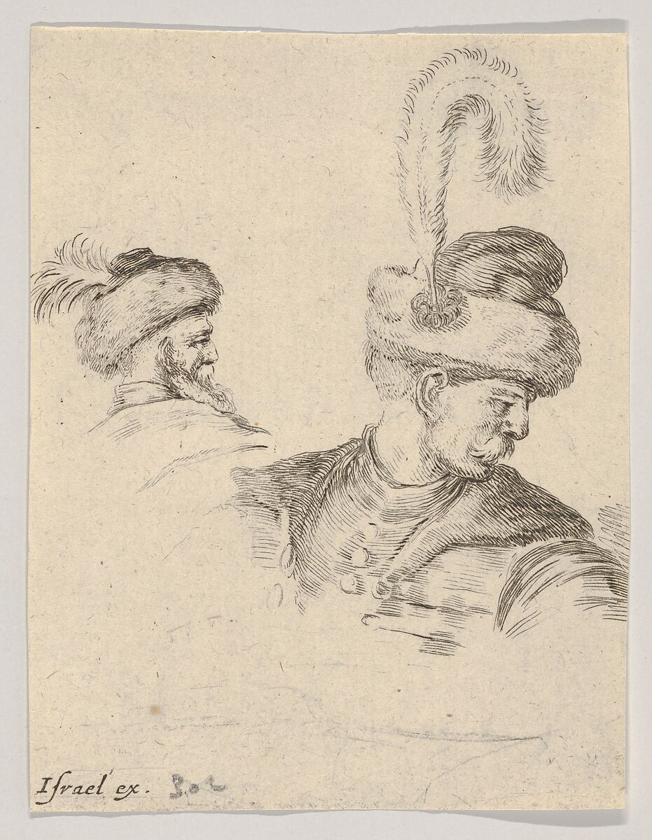 Plate 11: a Polish bust in profile, turned to the right, another Polish head seen from behind in the background, from 'The Book for Learning to Draw' (Livre pour apprendre à dessiner), Stefano della Bella (Italian, Florence 1610–1664 Florence), Etching 