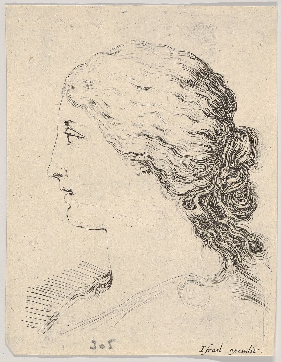 Plate 14: head of a woman, in profile, from 'The Book for Learning to Draw' (Livre pour apprendre à dessiner), Stefano della Bella (Italian, Florence 1610–1664 Florence), Etching 