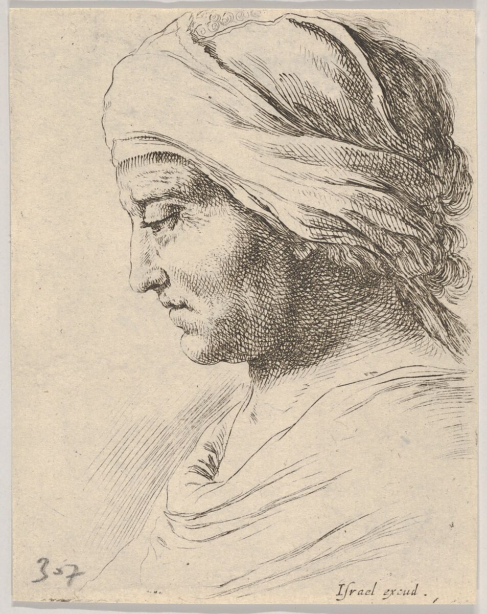 Plate 16: head of an old man in profile with a cloth tied around his head, from 'The Book for Learning to Draw' (Livre pour apprendre à dessiner), Stefano della Bella (Italian, Florence 1610–1664 Florence), Etching 
