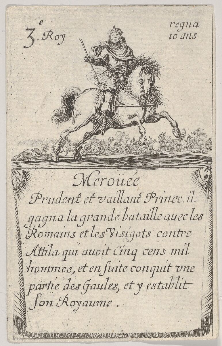 Meroüée / Prudent et vaillant..., from 'Game of the Kings of France' (Jeu des Rois de France), Stefano della Bella (Italian, Florence 1610–1664 Florence), Etching 