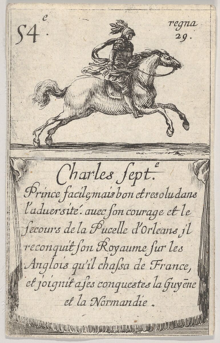 Charles Sept.-e / Prince facile..., from 'Game of the Kings of France' (Jeu des Rois de France), Stefano della Bella (Italian, Florence 1610–1664 Florence), Etching 