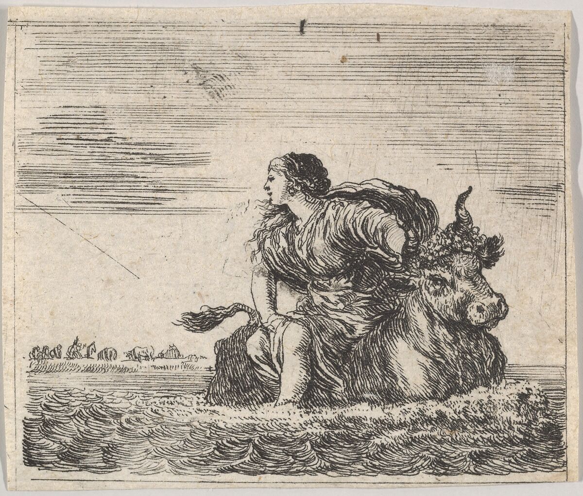 Jupiter and Europa, from 'Game of Mythology' (Jeu de la Mythologie), Stefano della Bella (Italian, Florence 1610–1664 Florence), Etching 