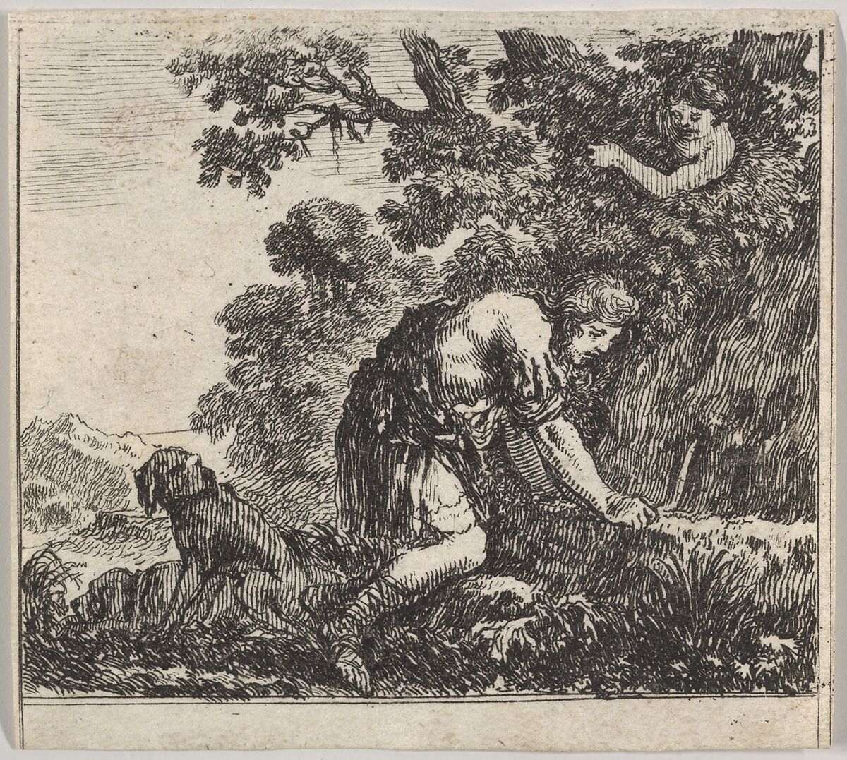 Narcissus, from 'Game of Mythology' (Jeu de la Mythologie), Stefano della Bella (Italian, Florence 1610–1664 Florence), Etching 
