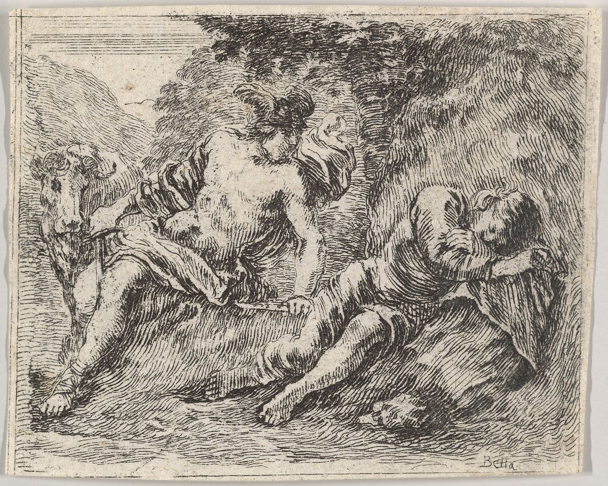 Mercury and Argos, from 'Game of Mythology' (Jeu de la Mythologie), Stefano della Bella (Italian, Florence 1610–1664 Florence), Etching 