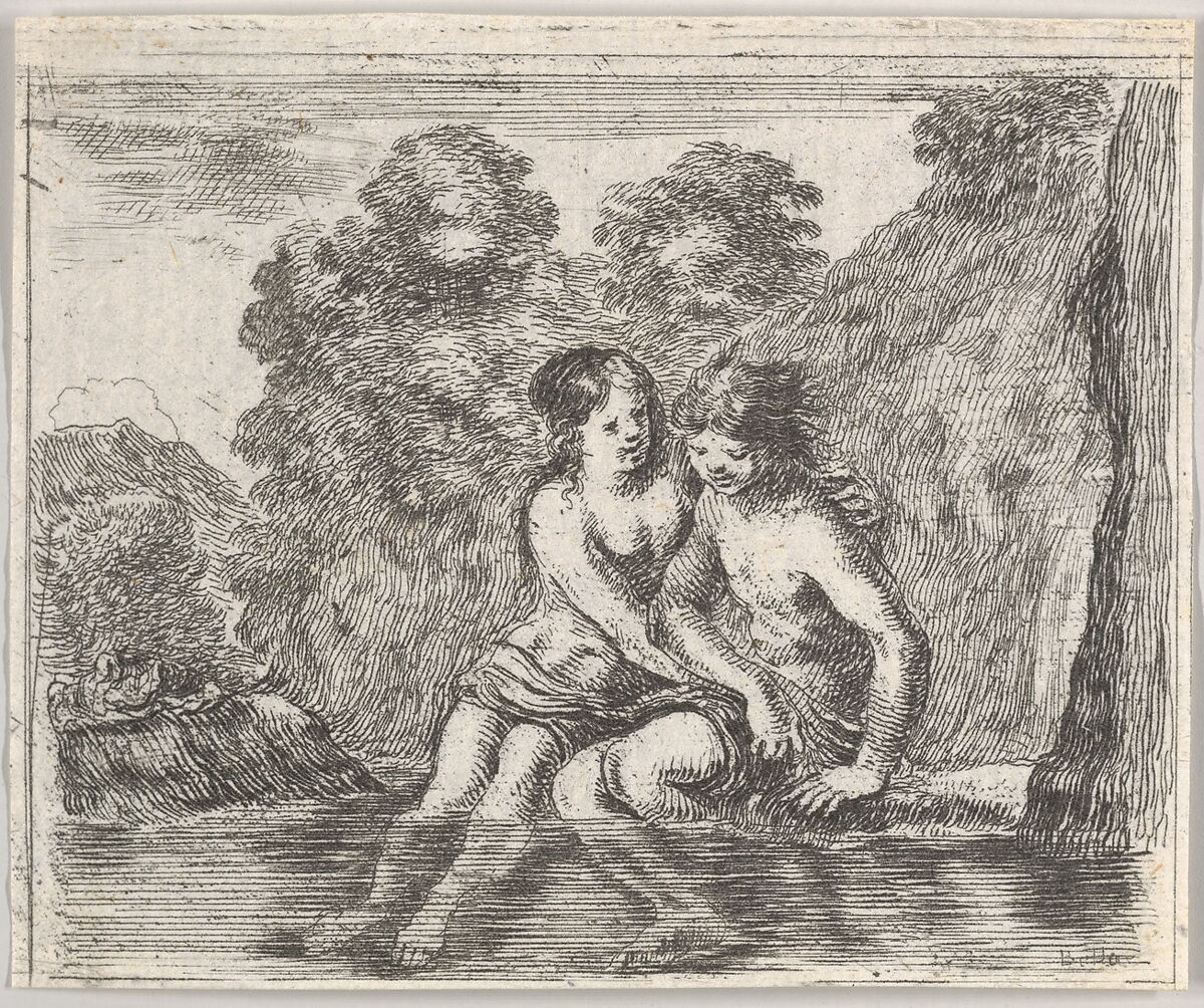 Salmacis and Hermaphrodite, from 'Game of Mythology' (Jeu de la Mythologie), Stefano della Bella (Italian, Florence 1610–1664 Florence), Etching 