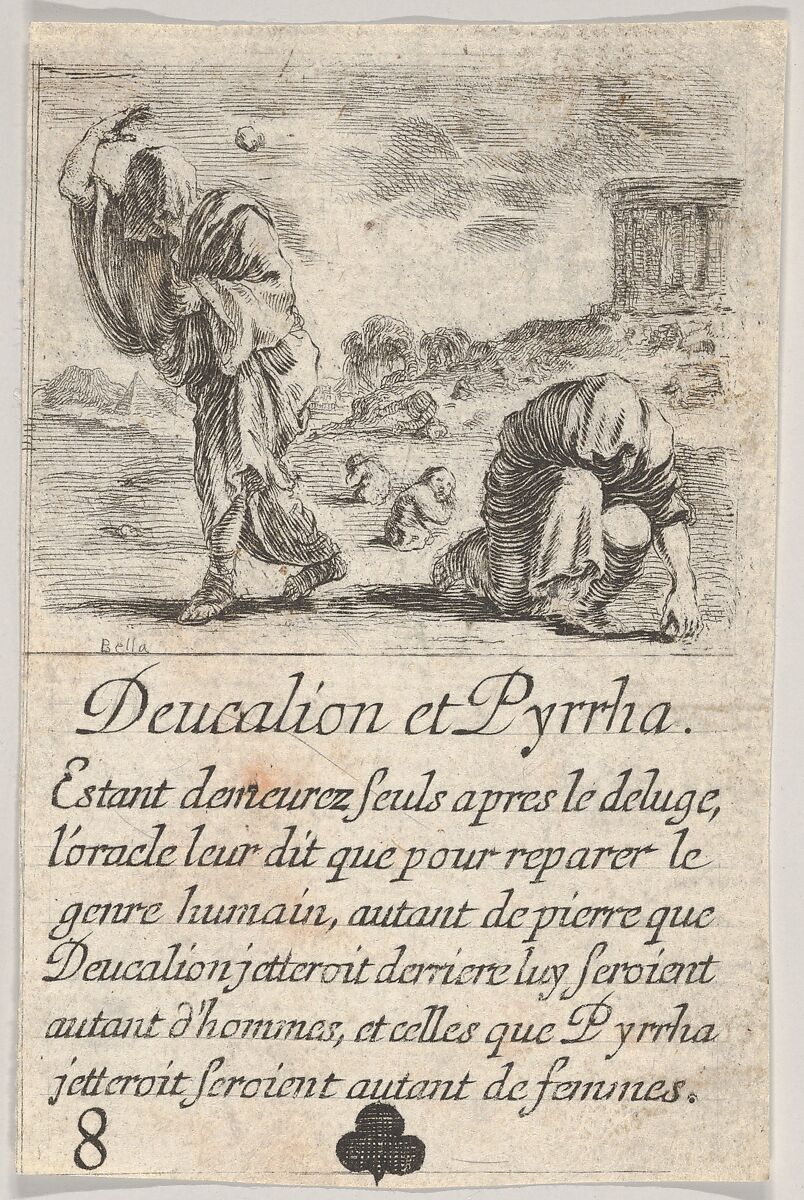 Deucalion and Pyrrha, from 'Game of Mythology' (Jeu de la Mythologie), Stefano della Bella (Italian, Florence 1610–1664 Florence), Etching 
