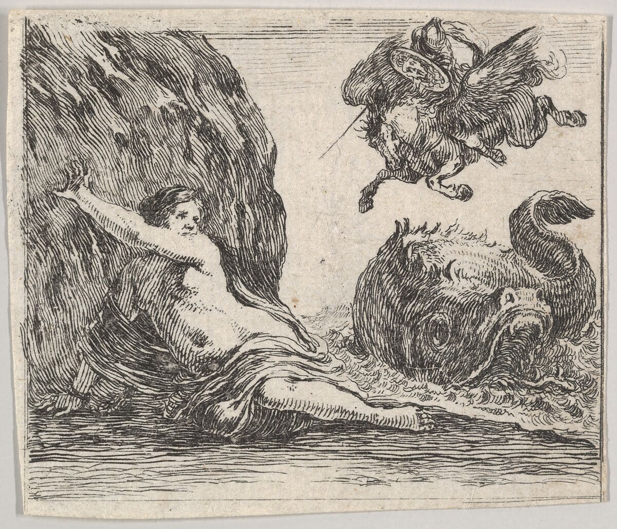 Perseus and Andromeda, from 'Game of Mythology' (Jeu de la Mythologie), Stefano della Bella (Italian, Florence 1610–1664 Florence), Etching 