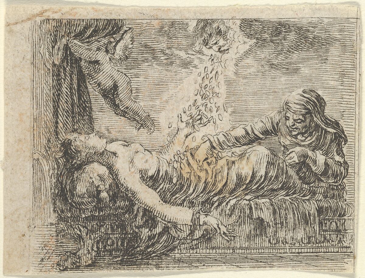 Jupiter and Danaë, from 'Game of Mythology' (Jeu de la Mythologie), Stefano della Bella (Italian, Florence 1610–1664 Florence), Etching 
