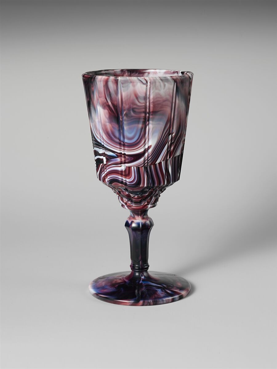 Goblet, Challinor, Taylor and Company (1866–1891), Pressed purple marble glass, American 