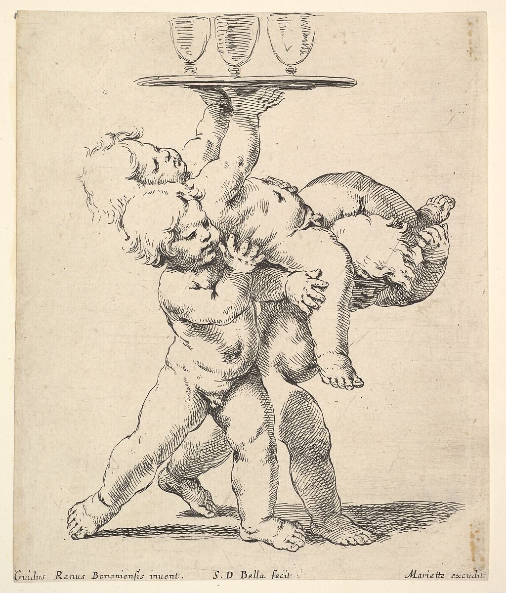 Three children carrying a tray, Stefano della Bella (Italian, Florence 1610–1664 Florence), Etching; second state of three 