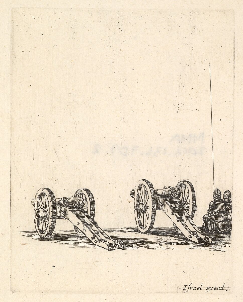 Two cannons, two soldiers seen from the back seated to the right, from 'Equipment needed for Fortification' (Recueil de diverses pièces très nécessaires à la fortification), Stefano della Bella (Italian, Florence 1610–1664 Florence), Etching 