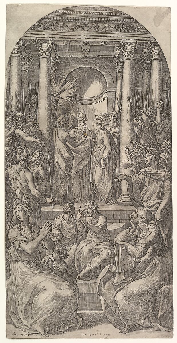 The Marriage of the Virgin, Giovanni Jacopo Caraglio (Italian, Parma or Verona ca. 1500/1505–1565 Krakow (?)), Engraving 