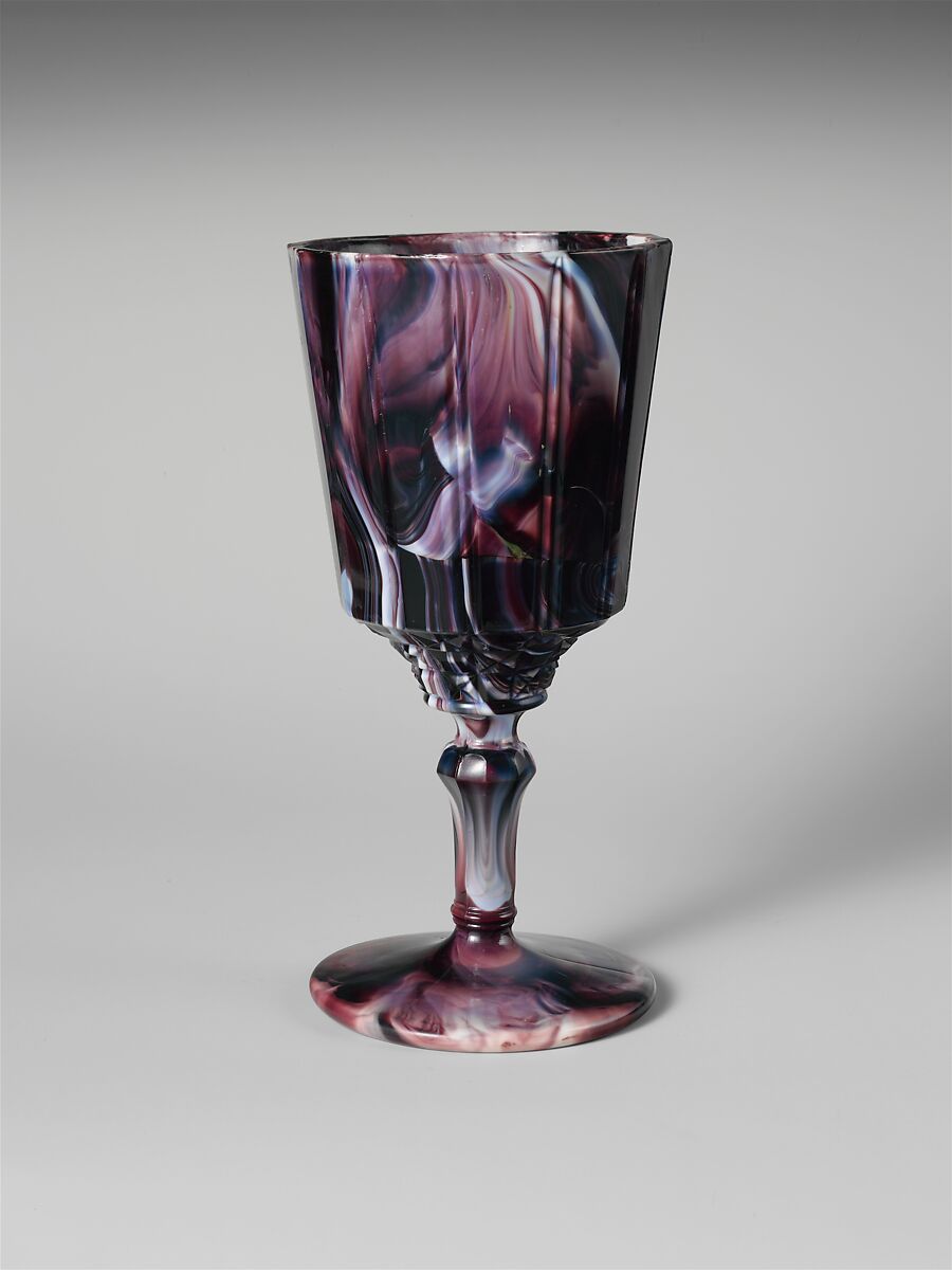 Goblet, Challinor, Taylor and Company (1866–1891), Pressed purple marble glass, American 
