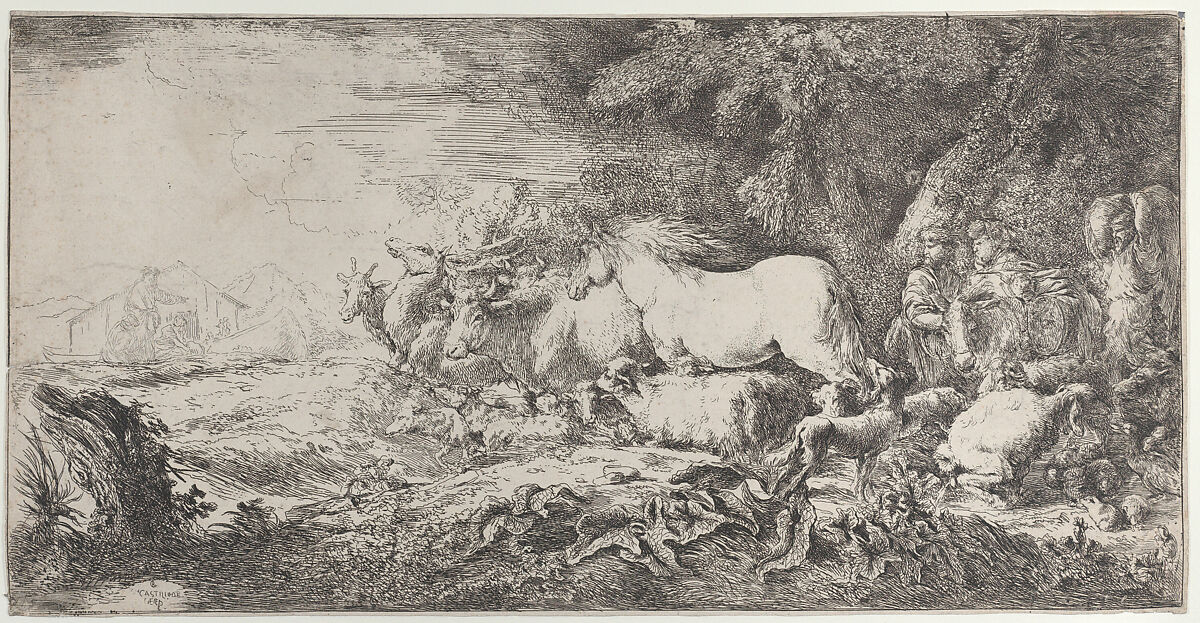 Entry of the animals into Noah's ark, Giovanni Benedetto Castiglione (Il Grechetto) (Italian, Genoa 1609–1664 Mantua), Etching