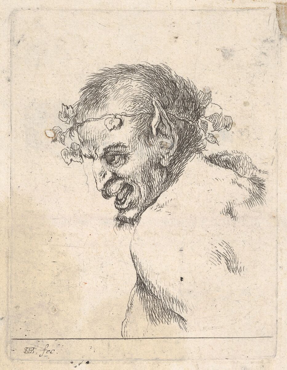Plate 29: bust of a laughing satyr, facing left in profile, from 'Various portraits' (Recueil de diverses pièces servant à l'art de portraiture), Stefano della Bella (Italian, Florence 1610–1664 Florence), Etching 