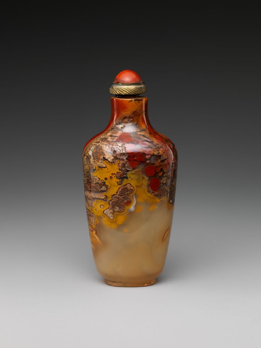 Snuff Bottle, Agate with jasper stopper, China