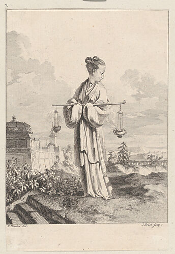 Chinoiserie with a female figure holding burning perfumes, from Suite de Figures Chinoises. . .Tiré du Cabinet de Mr. d'Azaincourt (Series of Chinoiserie Figures. . .From the Chambers of Mr. d'Azaincourt)