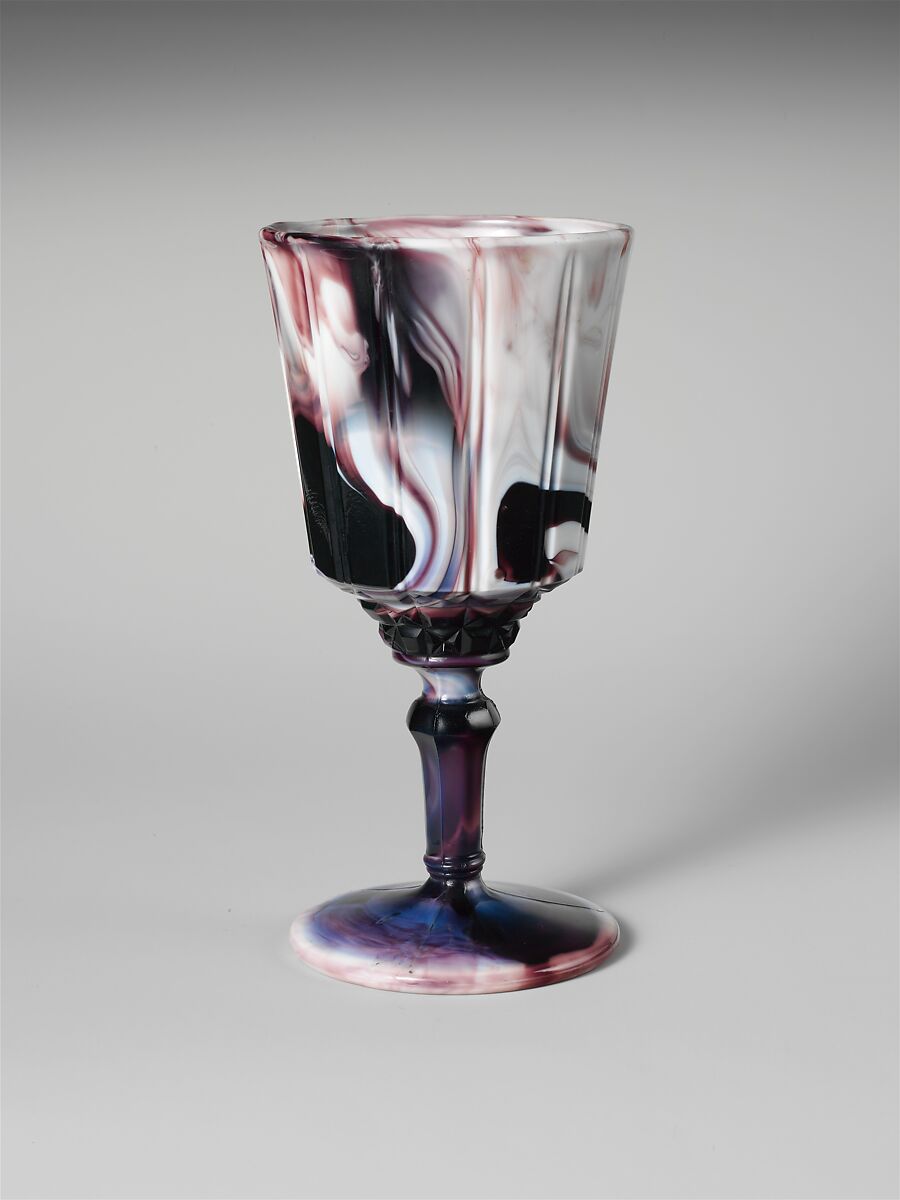 Goblet, Challinor, Taylor and Company (1866–1891), Pressed purple marble glass, American 