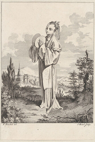 Chinoiserie with a woman holding cymbals, from Suite de Figures Chinoises. . .Tiré du Cabinet de Mr. d'Azaincourt (Series of Chinoiserie Figures. . .From the Chambers of Mr. d'Azaincourt)