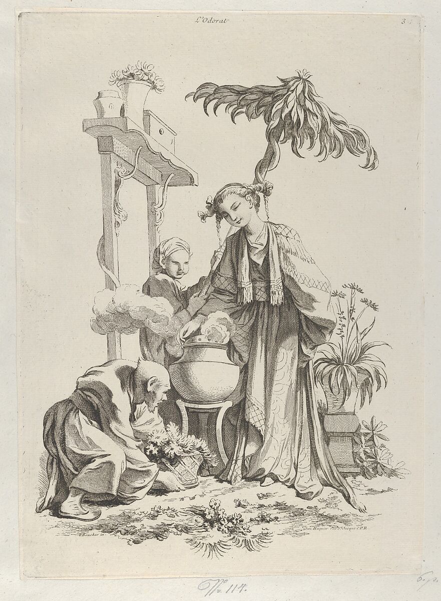 Smell, François Boucher (French, Paris 1703–1770 Paris), Etching and engraving 