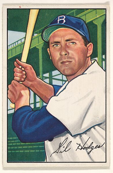 Issued by Topps Chewing Gum Company, Card Number 31, Gil Hodges, 1st Base,  Brooklyn Dodgers, from the Topps Red/ Blue Backs series (R414-5) issued by  Topps Chewing Gum Company