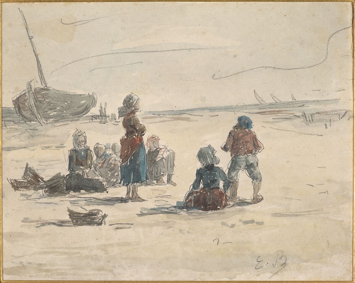 Fishermen's Wives, Eugène Boudin (French, Honfleur 1824–1898 Deauville), Watercolor and graphite 