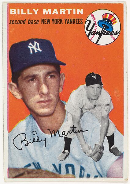 Card Number 13, Billy Martin, 2nd Base, New York Yankees, from "1954 Topps Regular Issue" series (R414-8), issued by Topps Chewing Gum Company., Issued by Topps Chewing Gum Company (American, Brooklyn), Commercial color lithograph