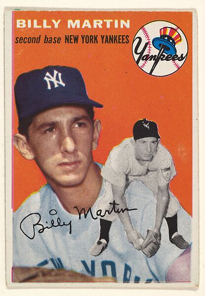 Issued by Topps Chewing Gum Company, Card Number 13, Billy Martin, 2nd  Base, New York Yankees, from 1954 Topps Regular Issue series (R414-8),  issued by Topps Chewing Gum Company.