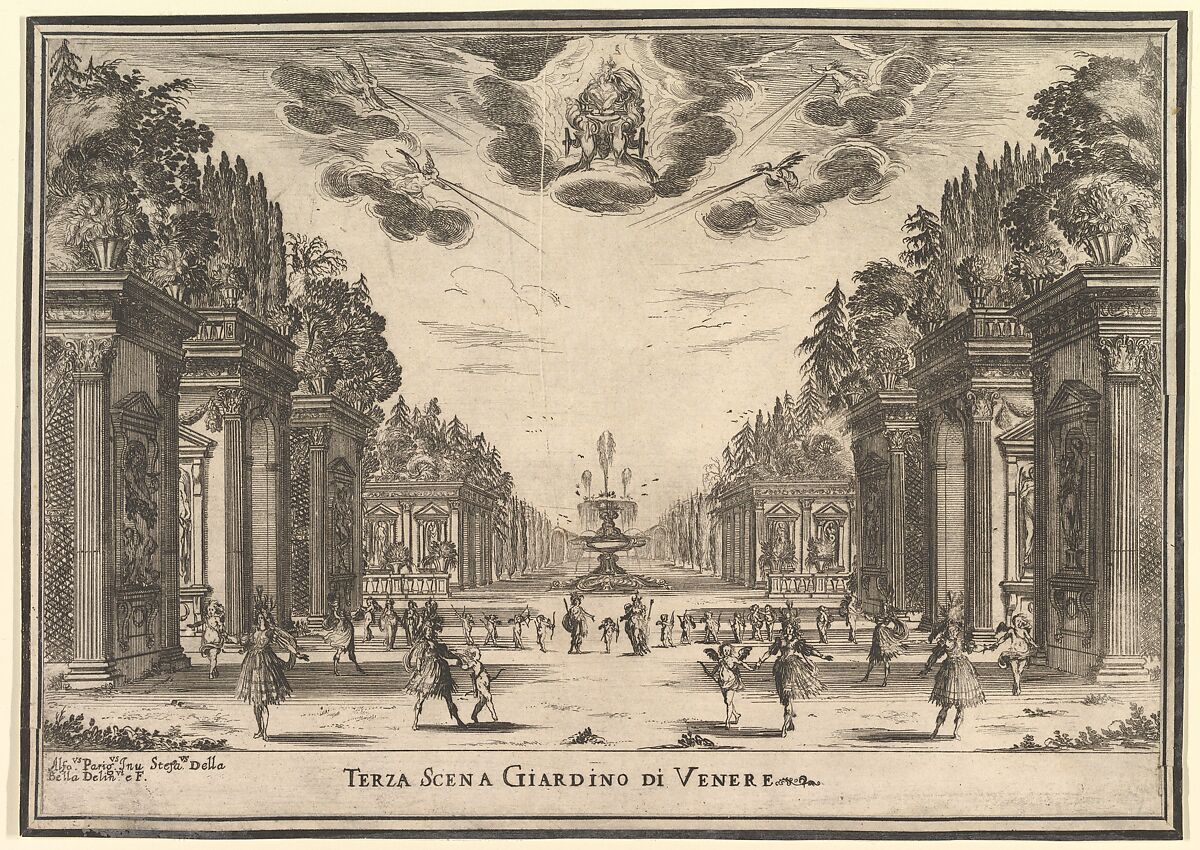 Third scene, the garden of Venus, from 'The marriage of the gods' (Le nozze degli Dei), Stefano della Bella (Italian, Florence 1610–1664 Florence), Etching 