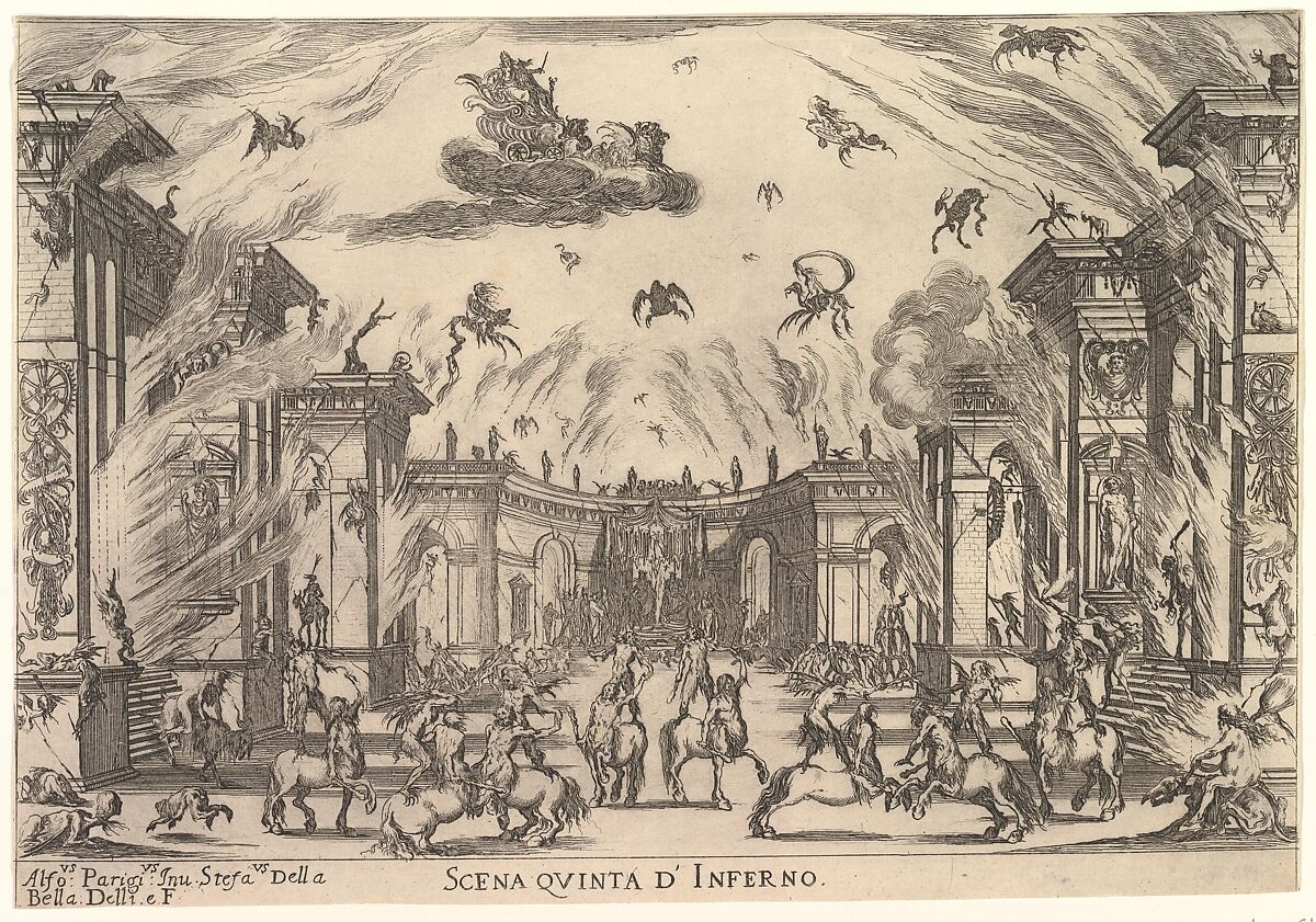 Fifth scene, the Inferno, from 'The marriage of the gods' (Le nozze degli Dei), Stefano della Bella (Italian, Florence 1610–1664 Florence), Etching 