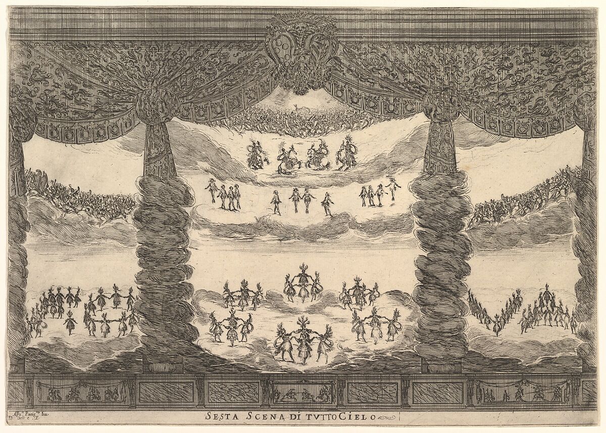 Sixth scene, the heavens, from 'The marriage of the gods' (Le nozze degli Dei), Stefano della Bella (Italian, Florence 1610–1664 Florence), Etching 