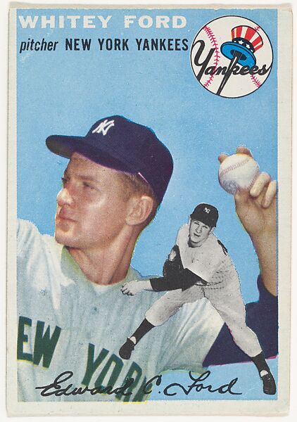 Card Number 37, Whitey Ford, Pitcher, New York Yankees, from "1954 Topps Regular Issue" series (R414-8), issued by Topps Chewing Gum Company., Issued by Topps Chewing Gum Company (American, Brooklyn), Commercial color lithograph