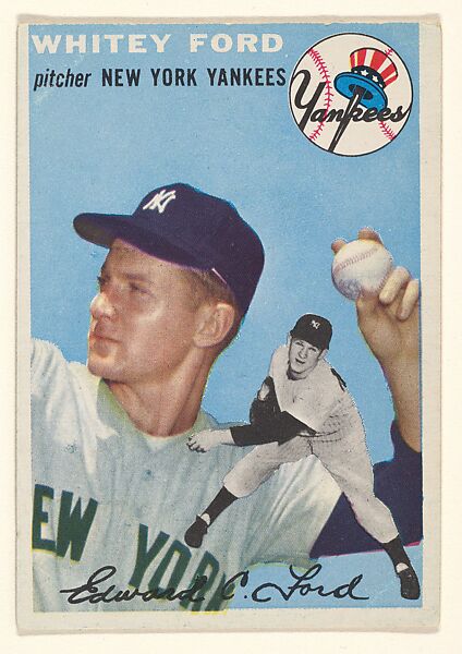 Card Number 37, Whitey Ford, Pitcher, New York Yankees, from "1954 Topps Regular Issue" series (R414-8), issued by Topps Chewing Gum Company., Issued by Topps Chewing Gum Company (American, Brooklyn), Commercial color lithograph 