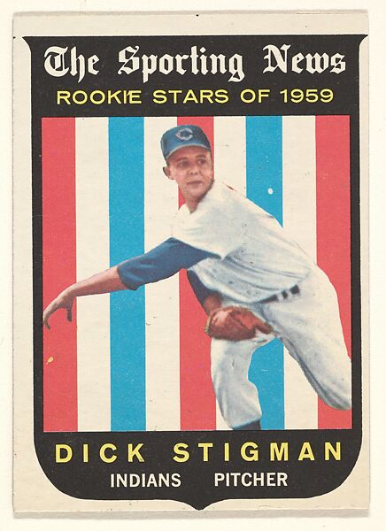 Dick Stigman, Pitcher, Cleveland Indians, from the "1959 Topps Regular Issue" series (R414-14), issued by Topps Chewing Gum Company., Issued by Topps Chewing Gum Company (American, Brooklyn), Commercial color lithograph 