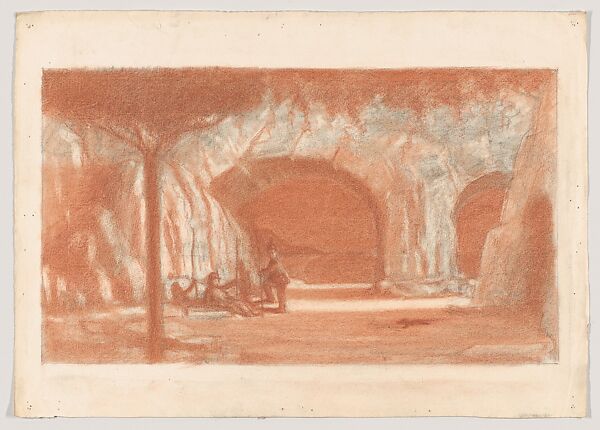 Figures Resting by a Cave, Herbert E. Crowley (British, Eltham, Kent 1873–1937 Ascona, Switzerland), Red and white chalk 