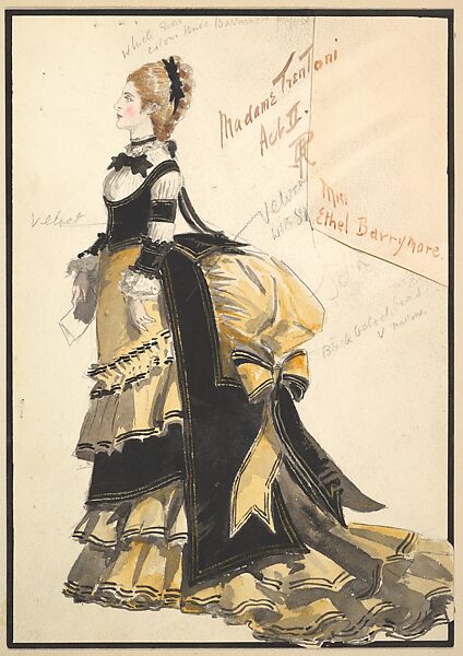 Costume Design for Madame Trentoni, Act II, from the play "Captain Jinks of the Horse Marines", Percy Anderson (British, 1850/51–1928 London), Watercolor over graphite 