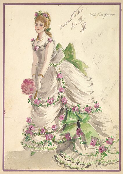 Costume Design for Madame Trentoni, Act III, from the play "Captain Jinks of the Horse Marines", Percy Anderson (British, 1850/51–1928 London), Watercolor over graphite 