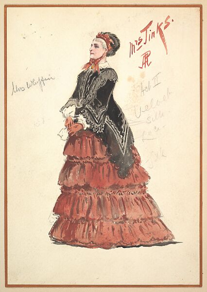 Costume Design for 'Mrs. Jinks', Act II, Percy Anderson (British, 1850/51–1928 London), Watercolors over graphite 