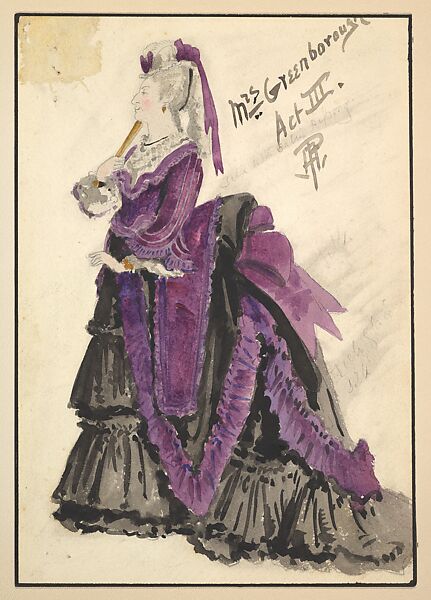 Design Costume for Mrs. Greenborough, Act III, from the play "Captain Jinks of the Horse Marines", Percy Anderson (British, 1850/51–1928 London), Watercolor over graphite 