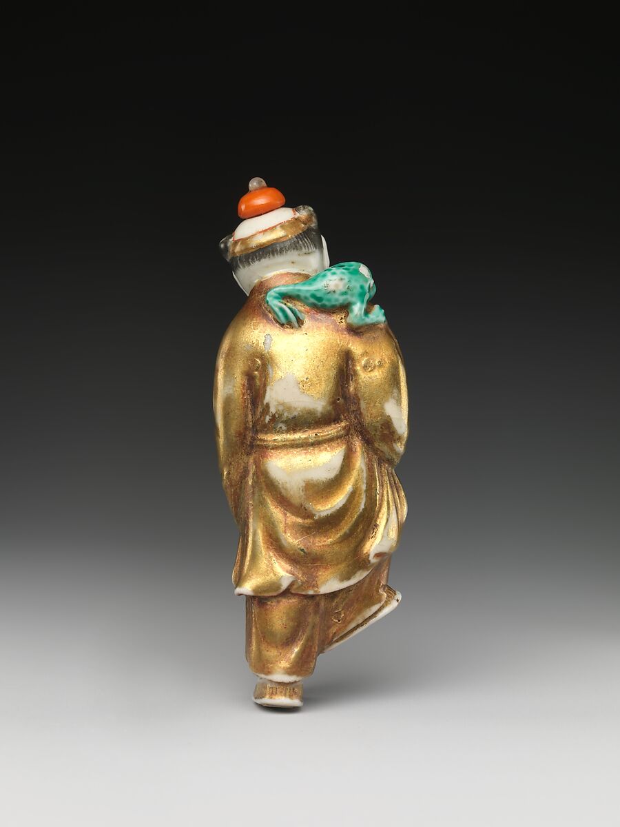 Snuff Bottle Depicting the Immortal Liu Hai, Porcelain with overglaze enamel colors, coral stopper, China