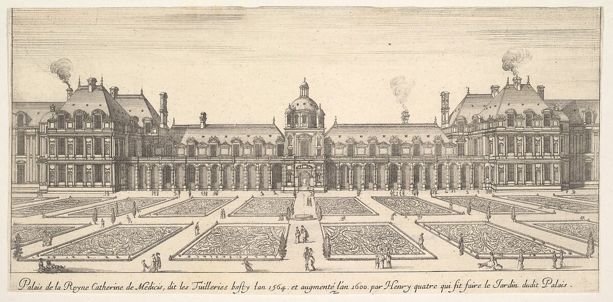 The palace of Catherine de Medici, called the Tuilleries, from 'Various views of remarkable places in Italy and France' (Diverses vues d'endroits remarquables d'Italie et de France), Stefano della Bella (Italian, Florence 1610–1664 Florence), Etching 