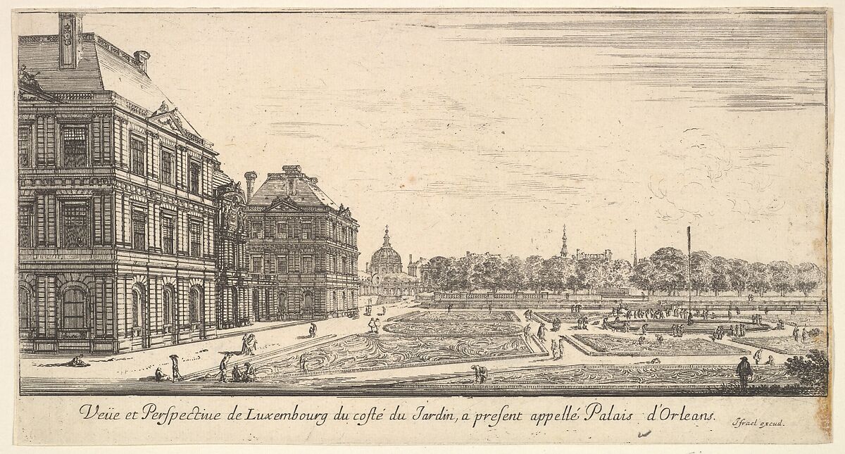 View of Luxembourg from the garden side of the Palais d'Orleans, from 'Various views of remarkable places in Italy and France' (Diverses vues d'endroits remarquables d'Italie et de France), Stefano della Bella (Italian, Florence 1610–1664 Florence), Etching 
