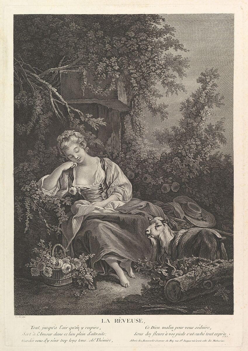 La Rêvuse (The Dream), Jacques Firmin Beauvarlet (French, Abbeville 1731–1797), Etching and engraving 