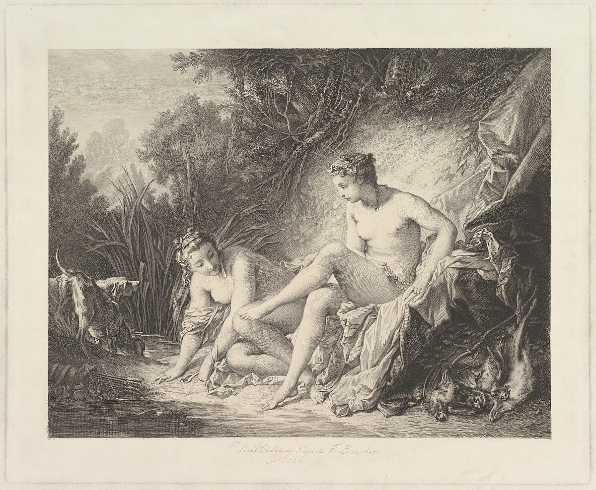 Diana Sourtant du Bain (Diana Leaving the Bath), Edmond Hédouin (French, Boulogne-sur-Mer 1820–1889 Paris), Etching and engraving 
