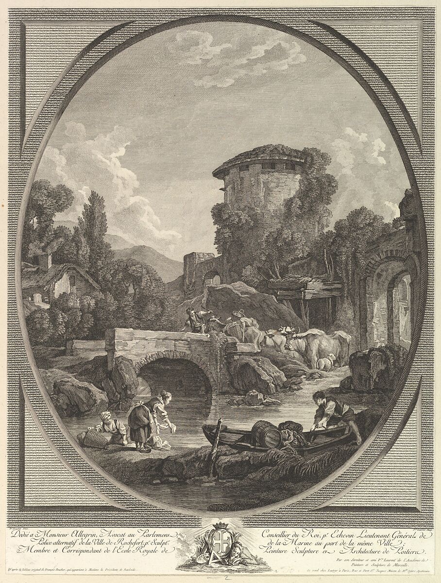 Paysage au Pont et au Pigeonnier (Landscape with a Bridge and a Dovecote), Pierre François Laurent (French, Marseille 1739–1809 Paris), Etching and engraving 
