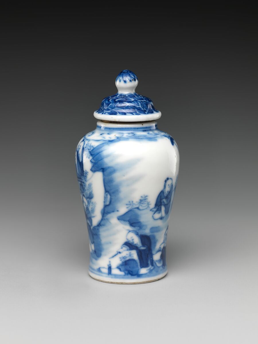 Snuff bottle with boys at play, Porcelain painted with underglaze cobalt blue (Jingdezhen ware), China