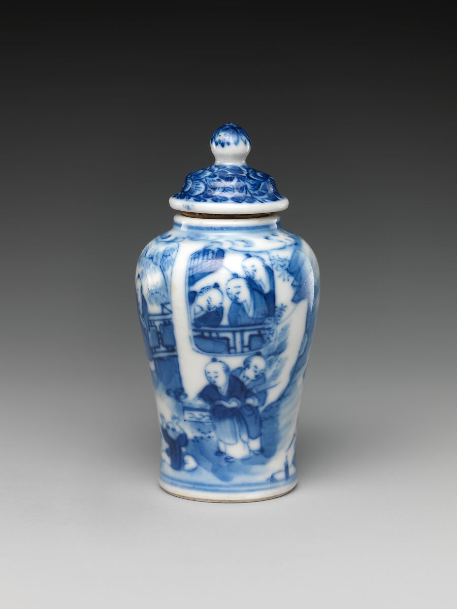 Snuff bottle with boys at play, Porcelain painted with underglaze cobalt blue (Jingdezhen ware), China