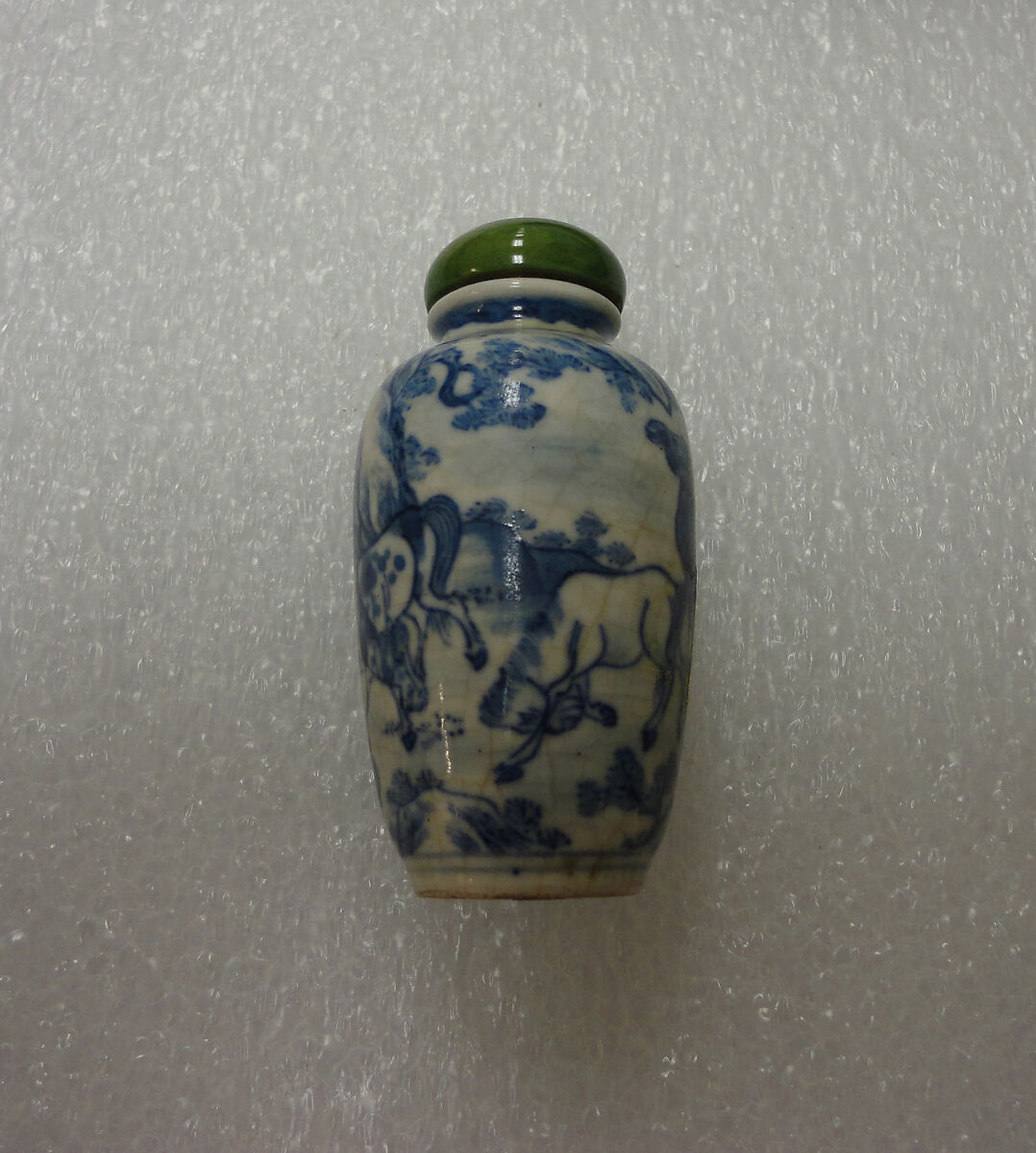Miniature Vase, Soft paste porcelain with tinted ivory stopper, China 